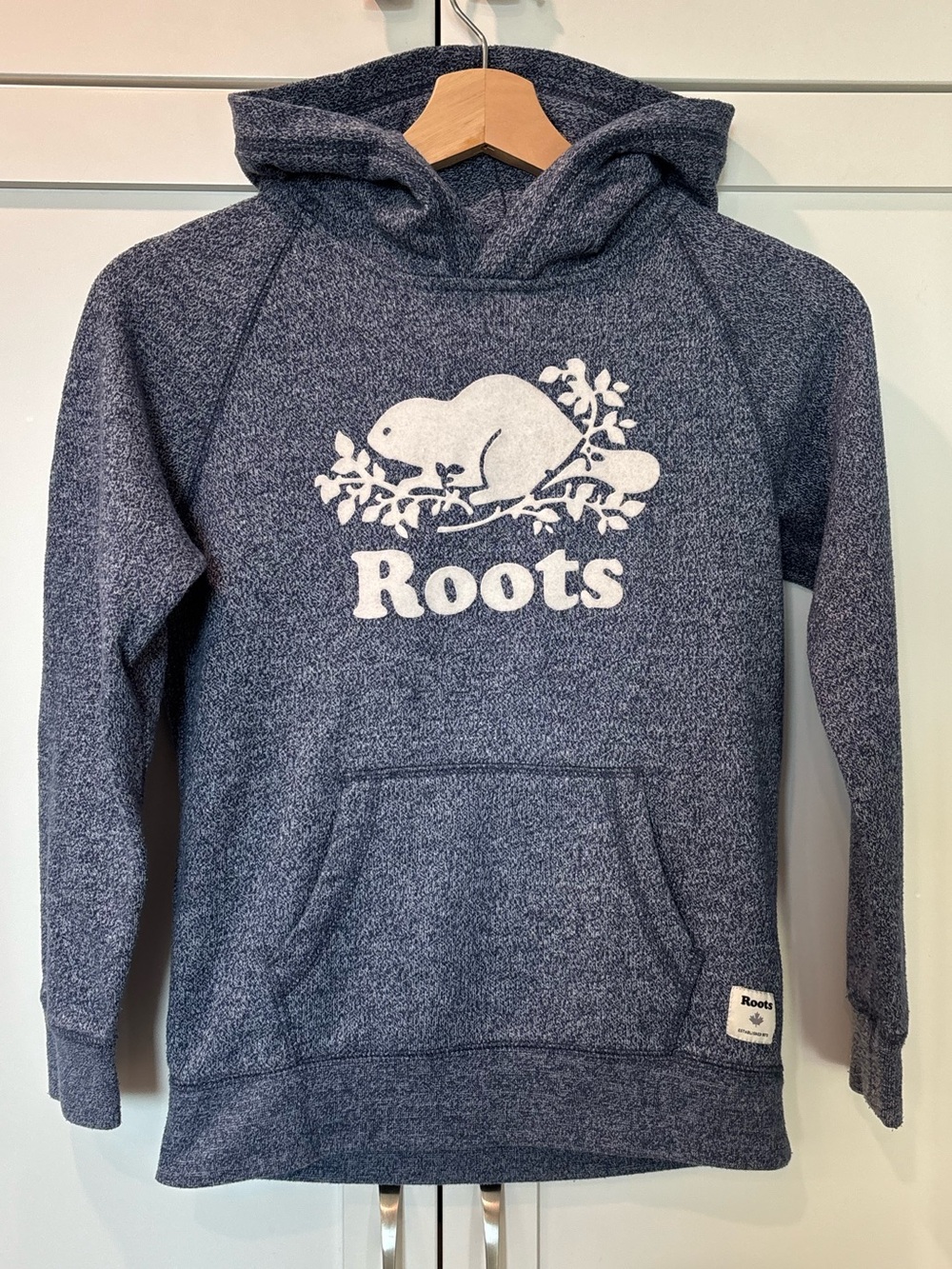 Roots Kids Blue Salt & Pepper Beaver Hoodie – Size L (9–10)